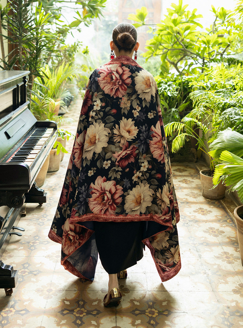 Zainab Chottani | Winter Shawls 24 | Alaya S Black Herringbone