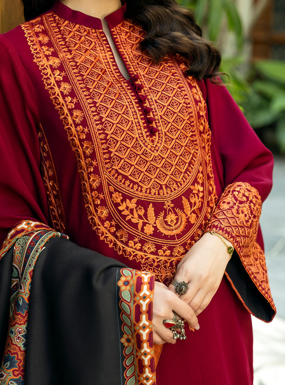 Zainab Chottani | Winter Shawls 24 | Sila Custom Size Maroon Herringbone