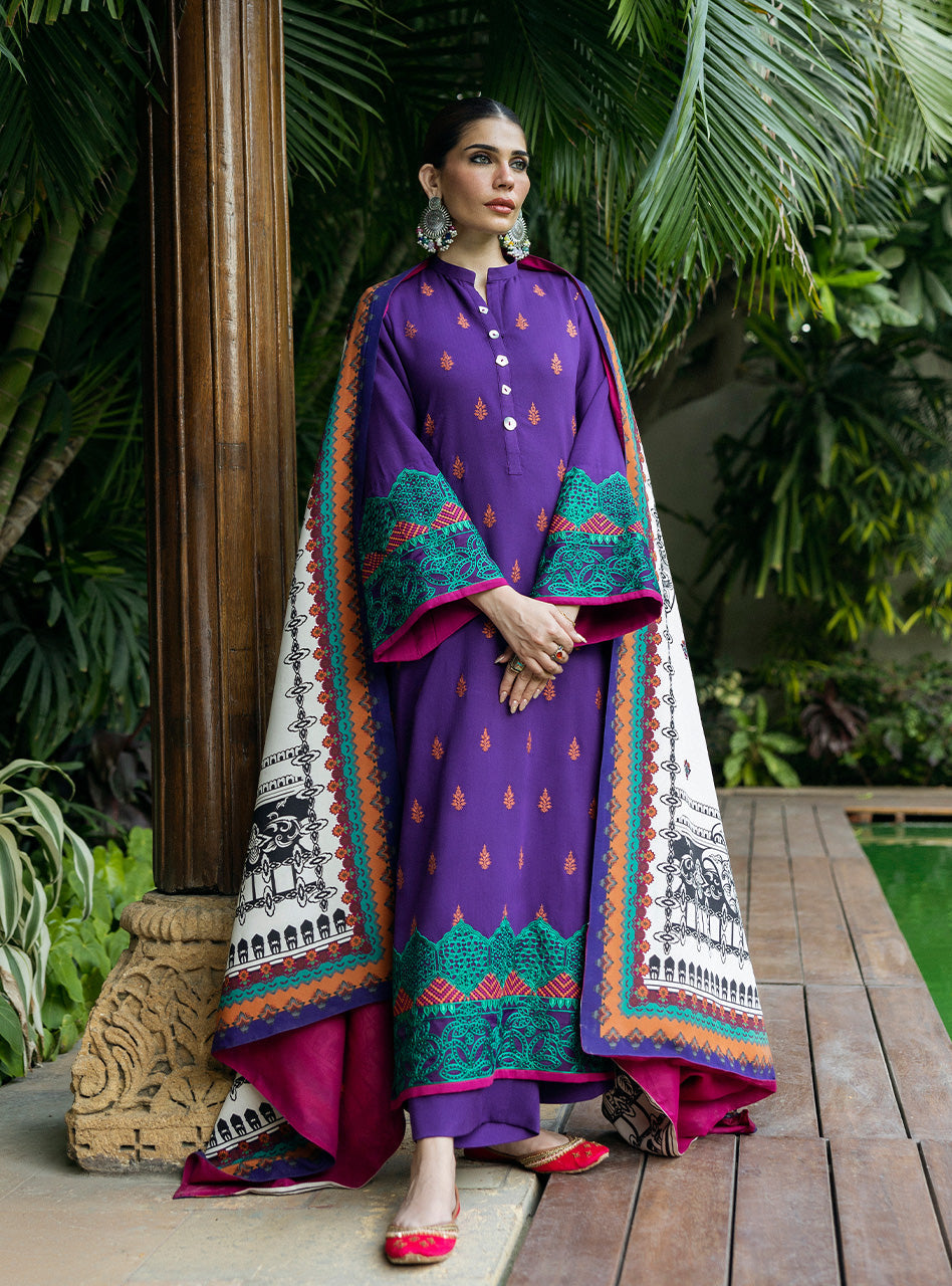 Zainab Chottani | Winter Shawls 24 | Vaniza M Purple Herringbone