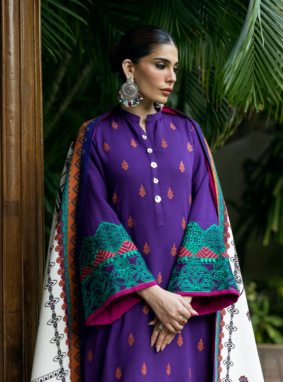 Zainab Chottani | Winter Shawls 24 | Vaniza Custom Size Purple Herringbone