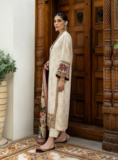 Zainab Chottani | Winter Shawls 24 | Shyna XL Ivory Herringbone