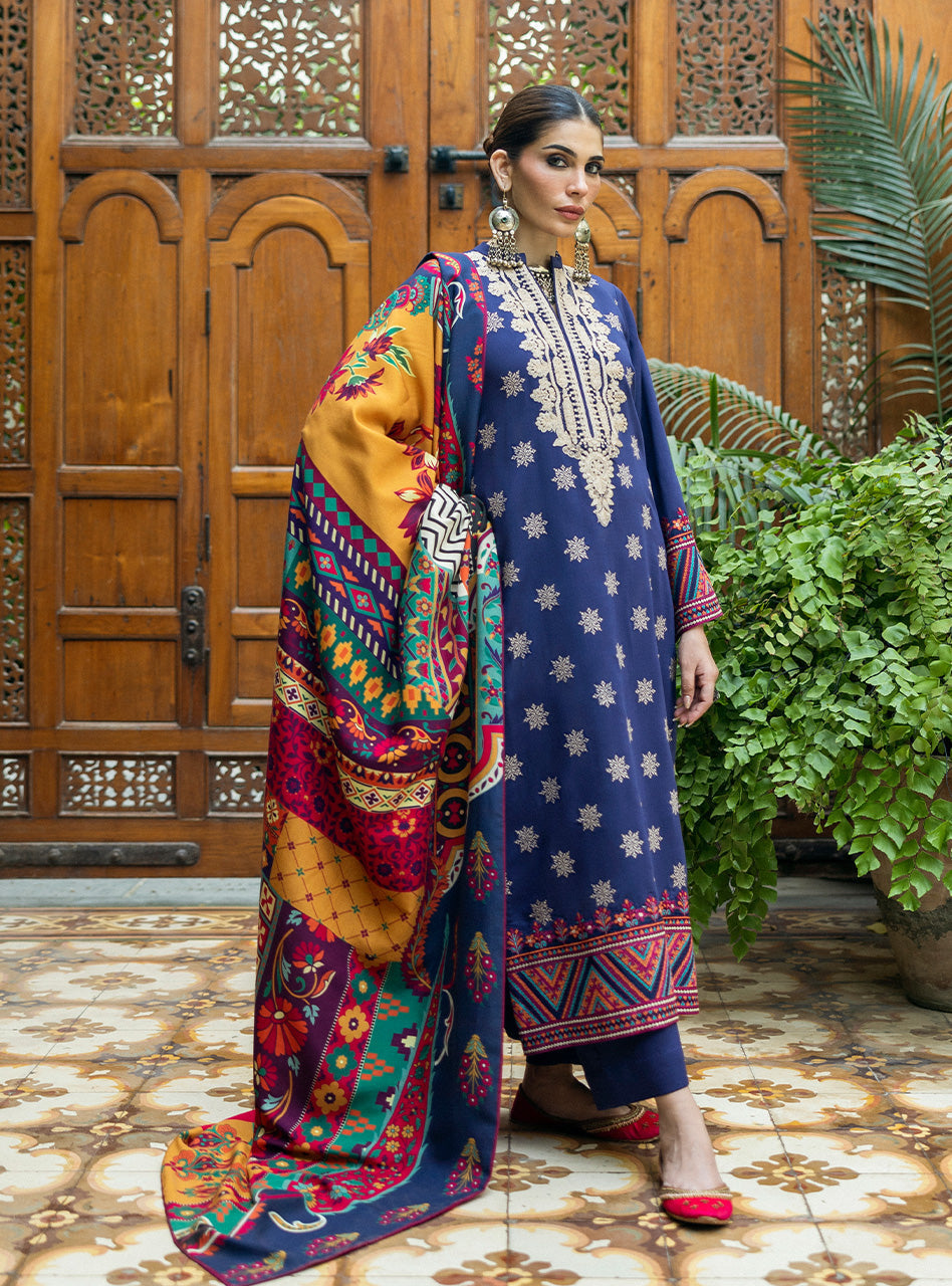 Zainab Chottani | Winter Shawls 24 |Maya Custom Size Navy Herringbone