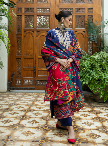 Zainab Chottani | Winter Shawls 24 |Maya L Navy Herringbone