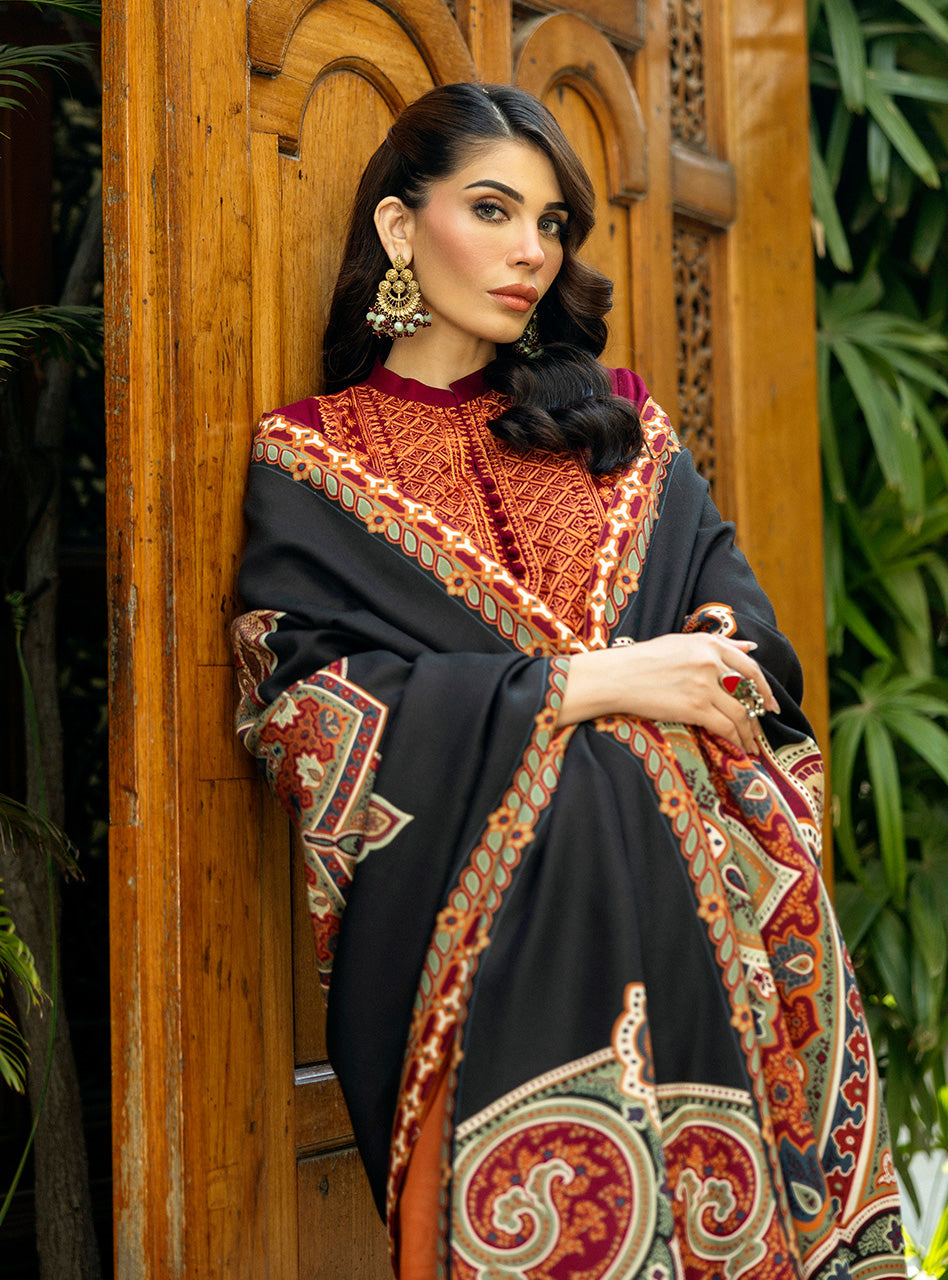 Zainab Chottani | Winter Shawls 24 | Sila L Maroon Herringbone