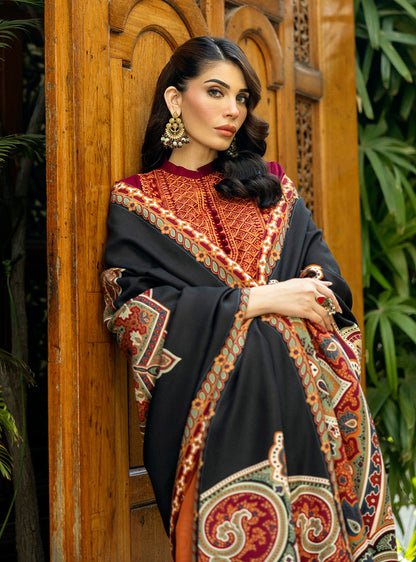 Zainab Chottani | Winter Shawls 24 | Sila L Maroon Herringbone