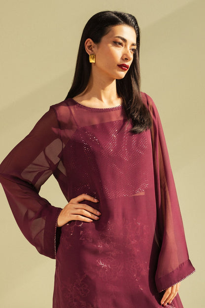 Zara Shahjahan | Festive Wear 25 | ZR25F0110 M Wine Georgette chiffon
