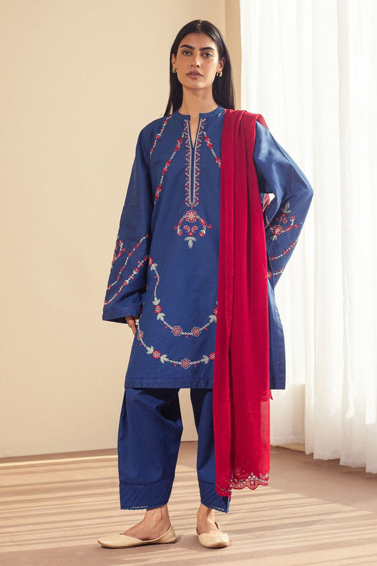 Zara Shahjahan | Pret Wear | CR25P0105 XS Navy Cambric