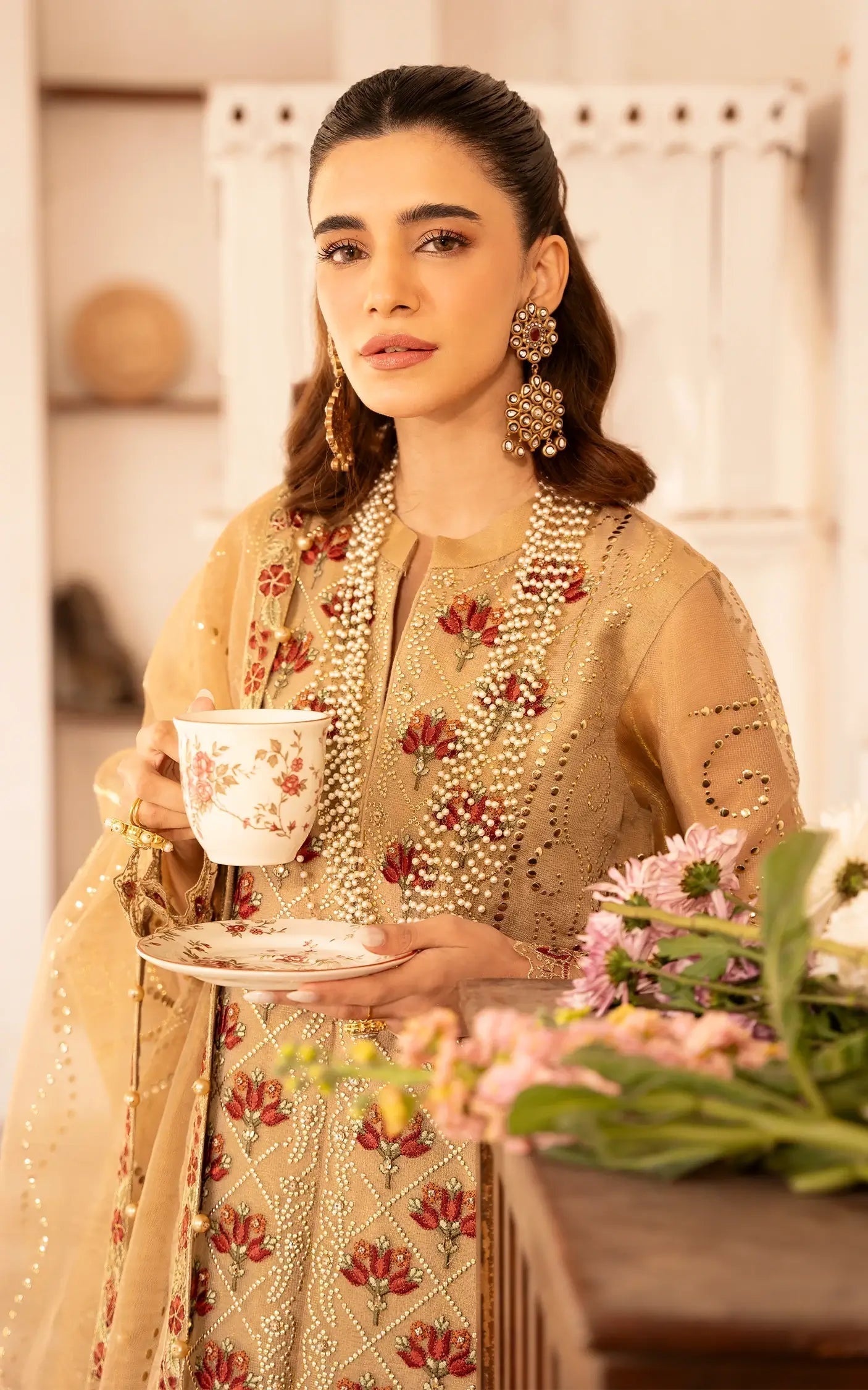 Asifa and Nabeel | Sunehri Eid 25 | Zareen-(SEF25-06) XL Beige Net