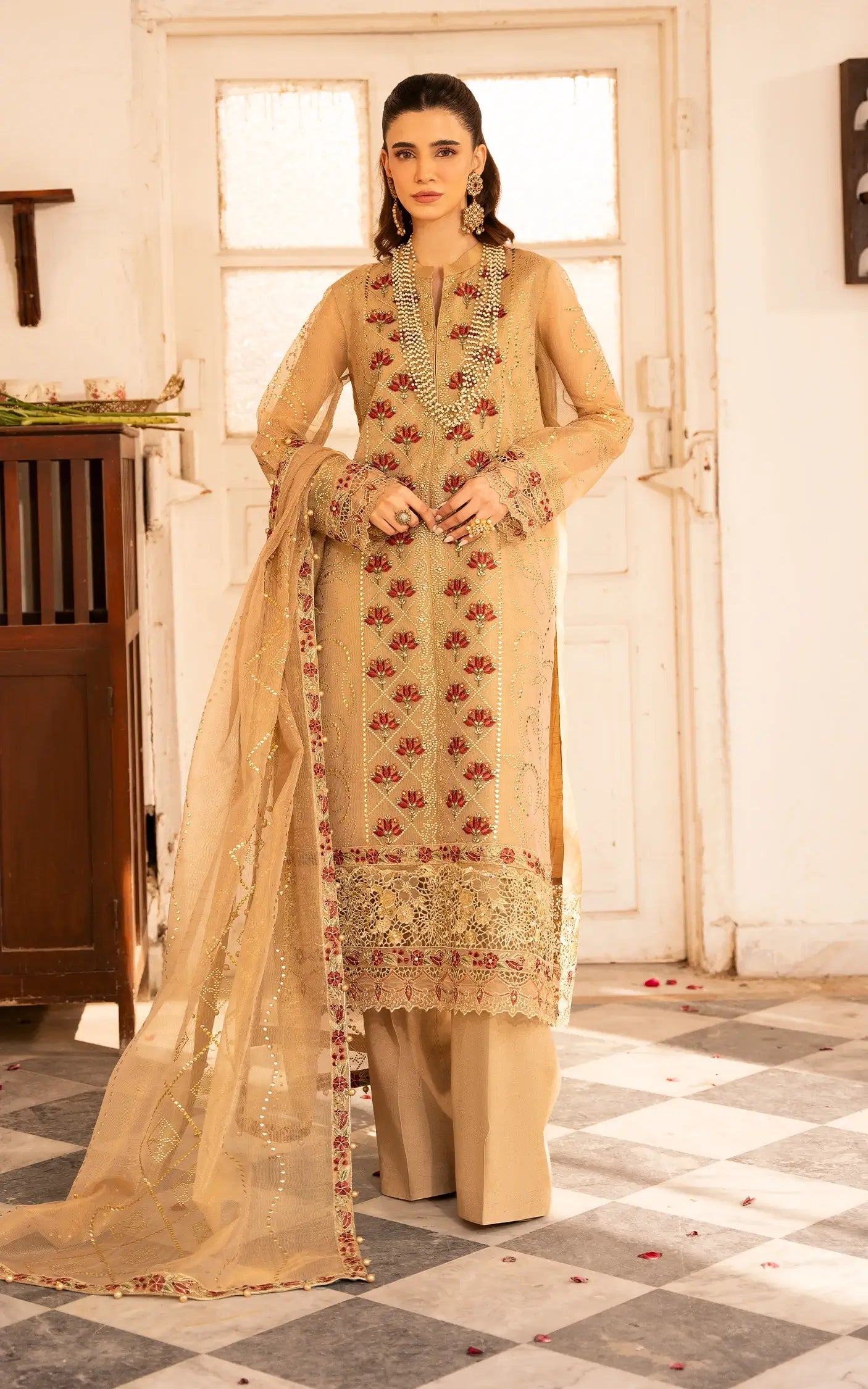 Asifa and Nabeel | Sunehri Eid 25 | Zareen-(SEF25-06) M Beige Net