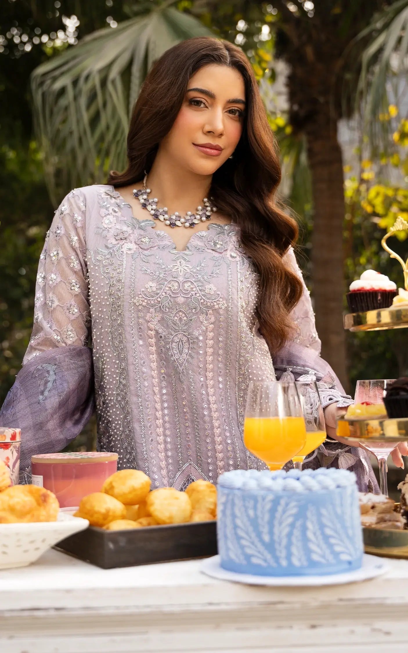 Asifa and Nabeel | Sunehri Eid 25 | Zarlish-(SEF25-02) L Soft Lilac Khadi Net