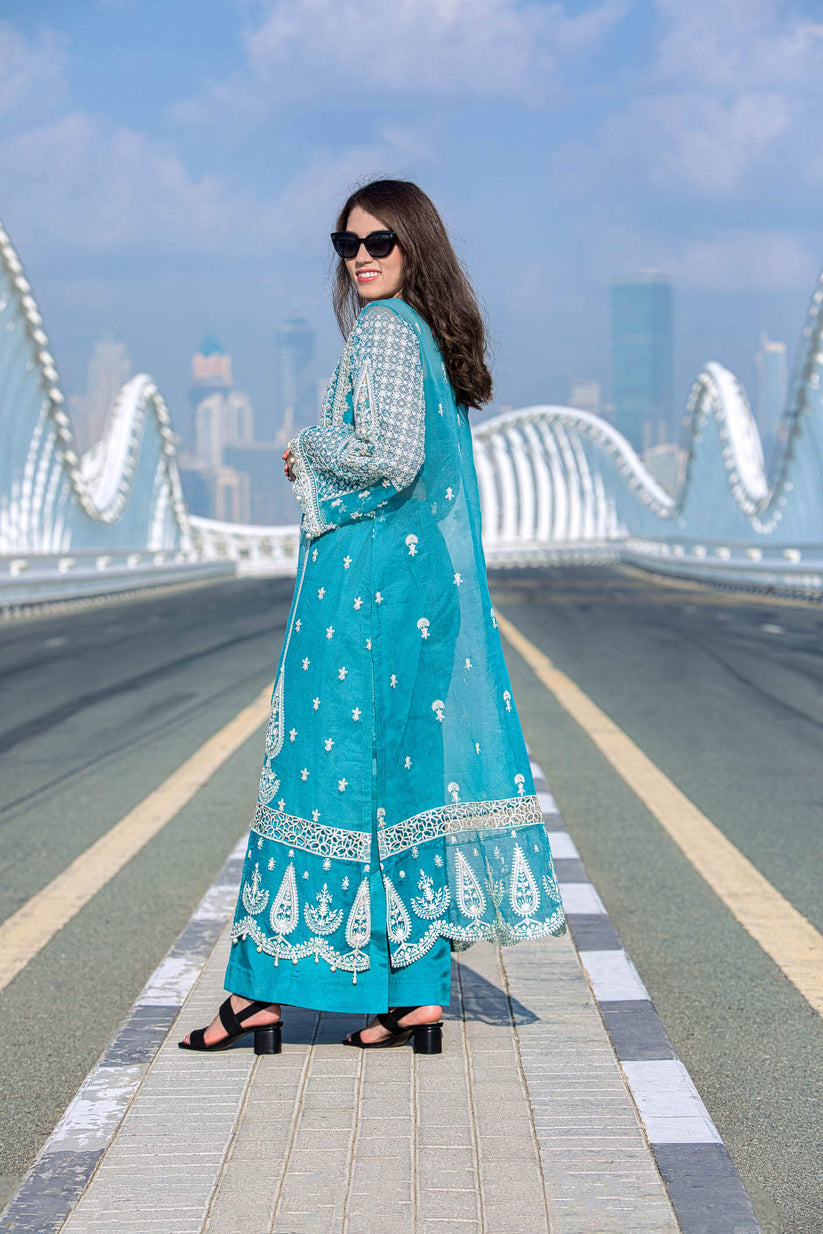 Kara | Kamdani Festive Collection | Zephyr Hues S Teal Cotton Net