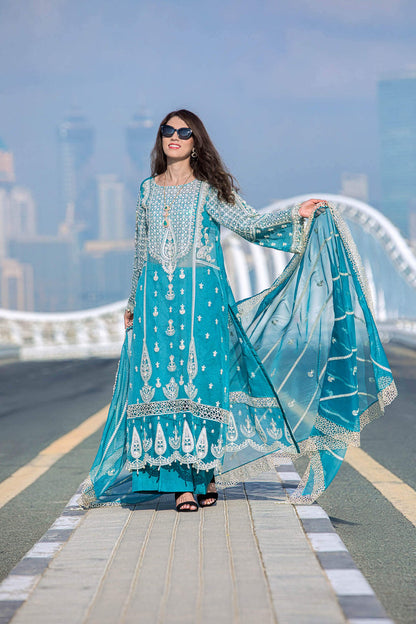 Kara | Kamdani Festive Collection | Zephyr Hues Custom Size Teal Cotton Net