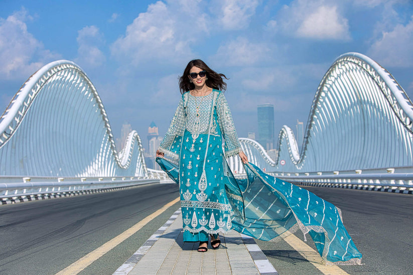 Kara | Kamdani Festive Collection | Zephyr Hues L Teal Cotton Net