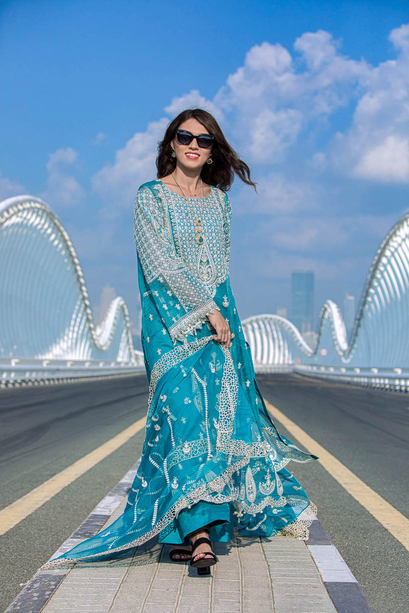 Kara | Kamdani Festive Collection | Zephyr Hues XL Teal Cotton Net
