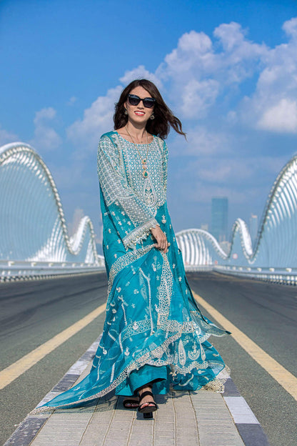 Kara | Kamdani Festive Collection | Zephyr Hues XL Teal Cotton Net