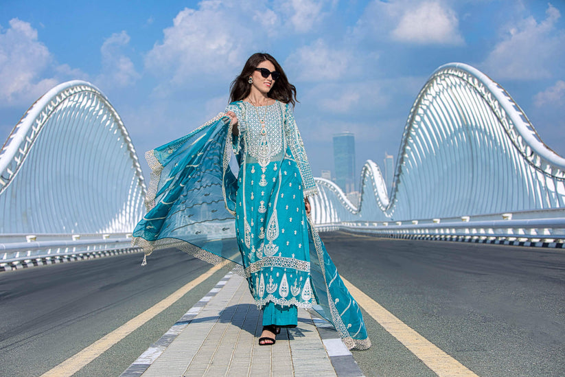 Kara | Kamdani Festive Collection | Zephyr Hues M Teal Cotton Net