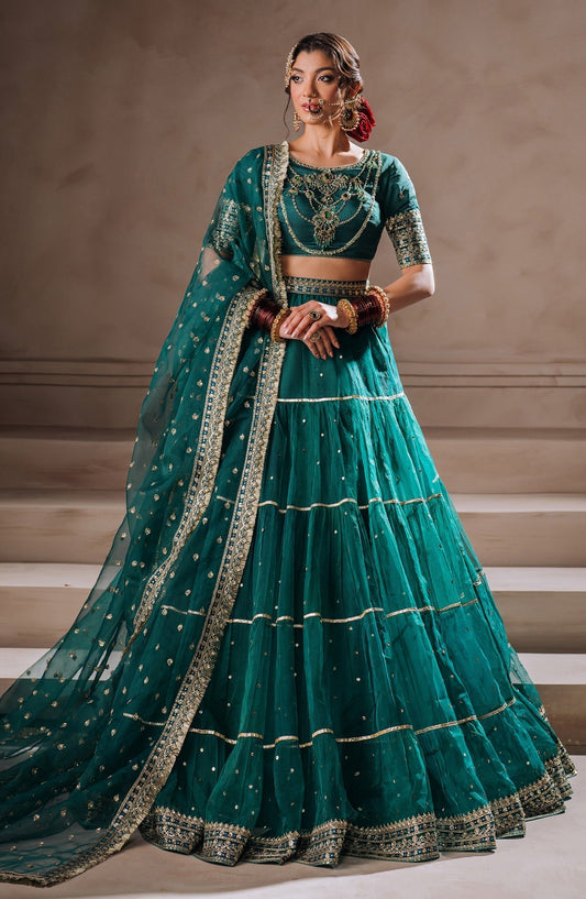 Zevk | Malika Jaan Bridals | NOOR-E-JAAN XS Sea Green Tusel Silk