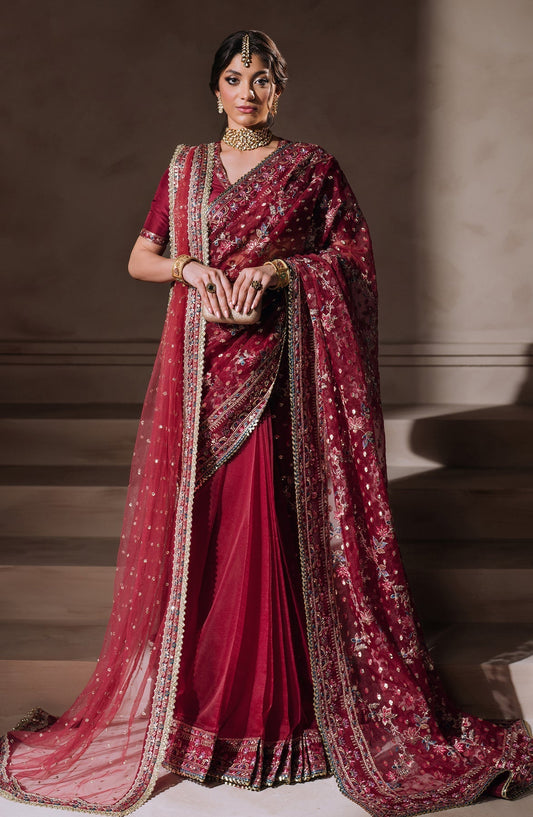 Zevk | Malika Jaan Bridals | LAJO JAAN XS Haute Red Tusel Silk