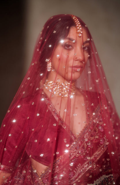 Zevk | Malika Jaan Bridals | LAJO JAAN XL Haute Red Tusel Silk