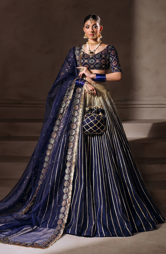 Zevk | Malika Jaan Bridals | BIBBO JAAN XS Dark Blue Tusel Silk