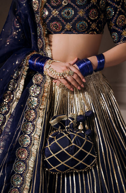 Zevk | Malika Jaan Bridals | BIBBO JAAN L Dark Blue Tusel Silk
