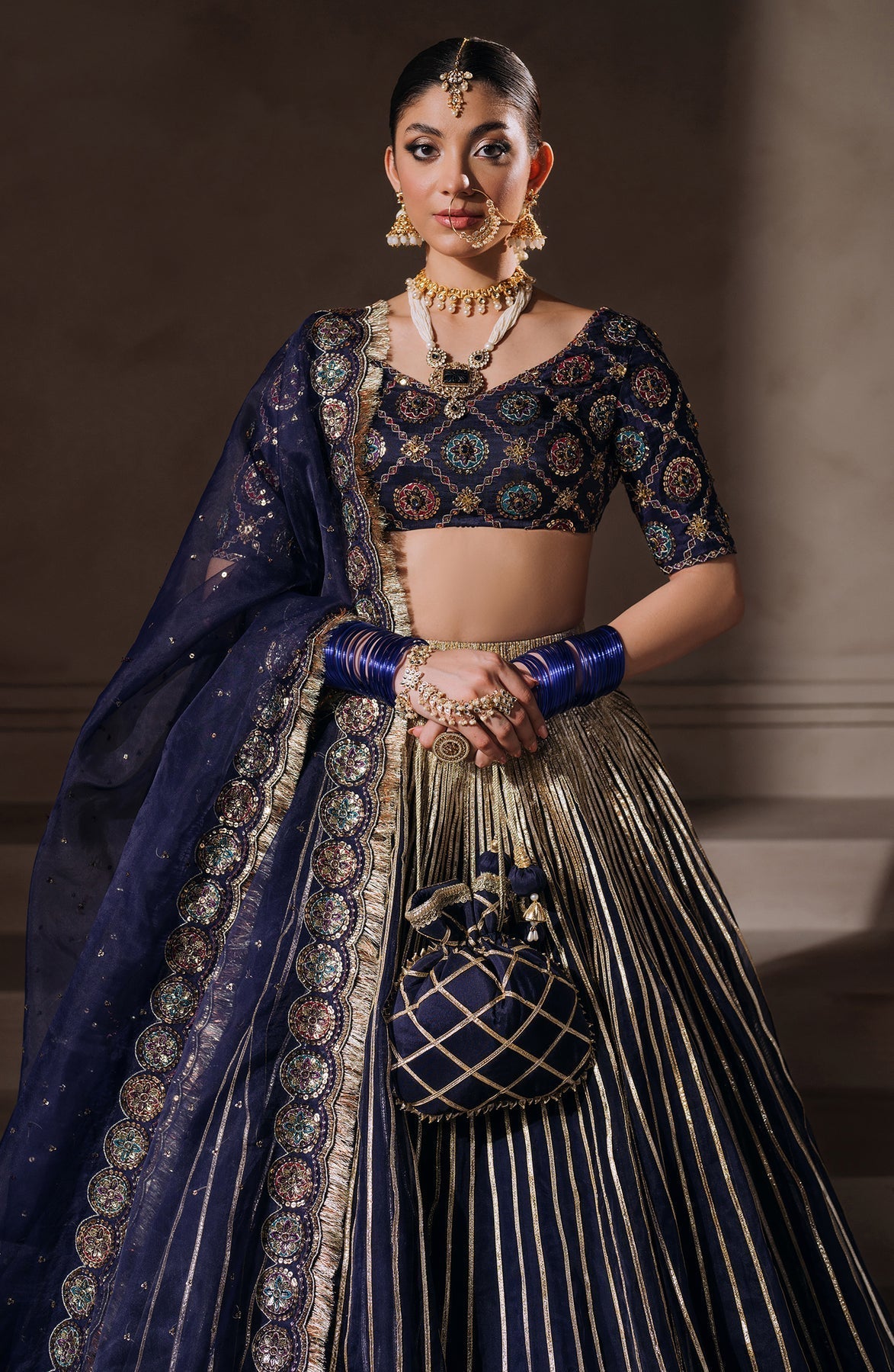 Zevk | Malika Jaan Bridals | BIBBO JAAN M Dark Blue Tusel Silk