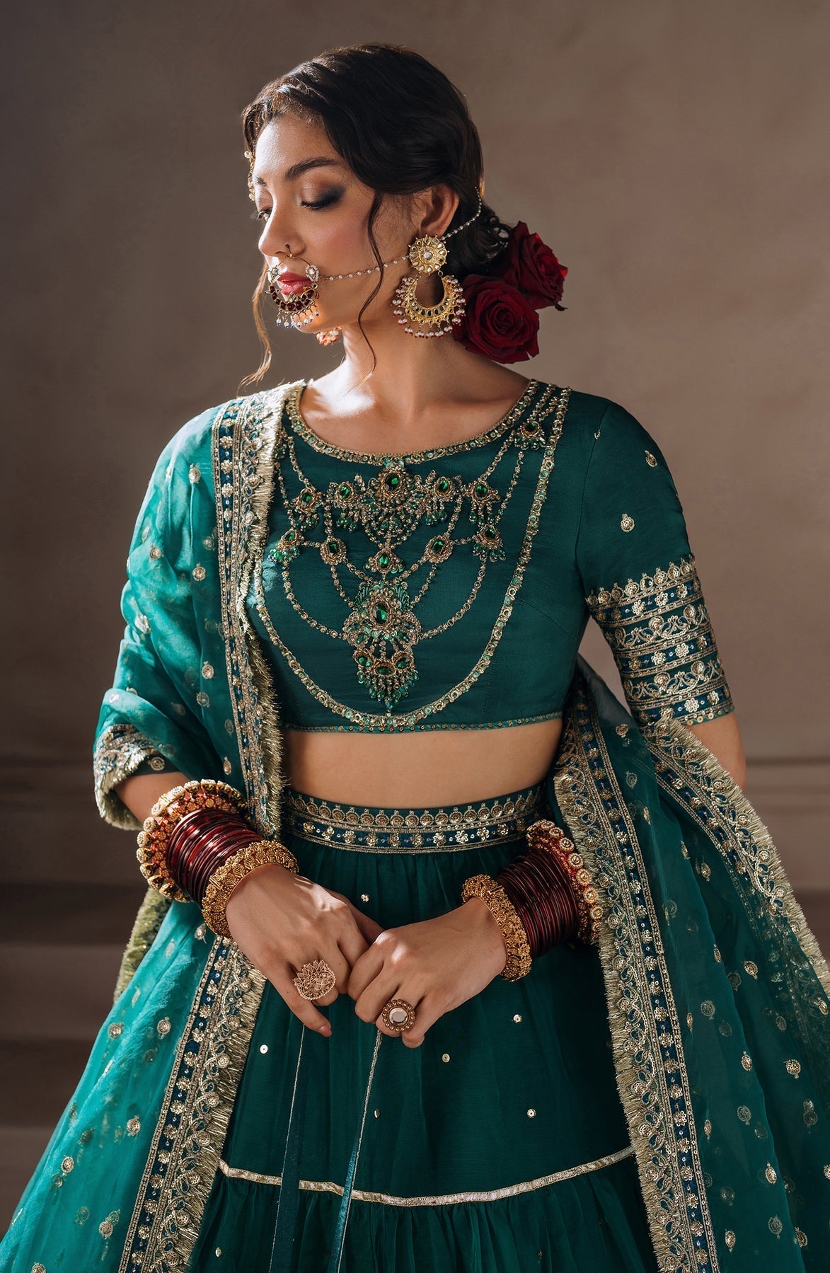 Zevk | Malika Jaan Bridals | NOOR-E-JAAN L Sea Green Tusel Silk