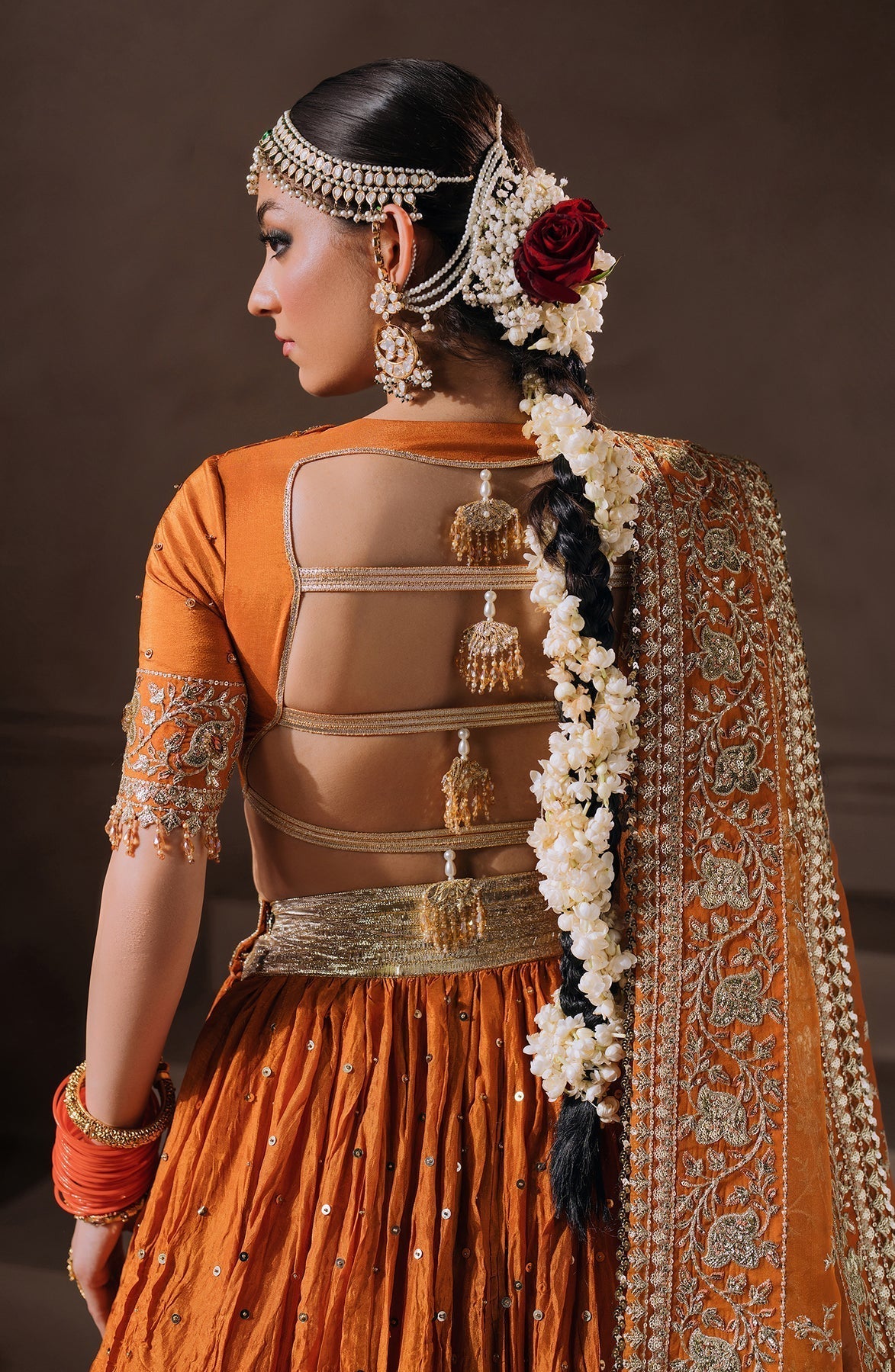 Zevk | Malika Jaan Bridals | AALAM ZAIB XL Orange Tusel Silk
