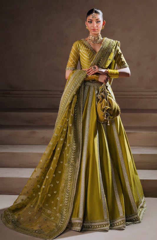 Zevk | Malika Jaan Bridals | UMRAO JAAN XS Parrot Green Tusel Silk