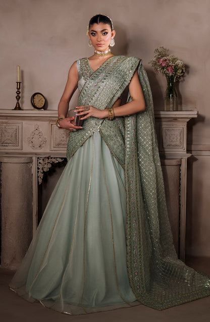 Zevk | Malika Jaan Bridals | AMEERAN XS Ice Blue Tusel Silk