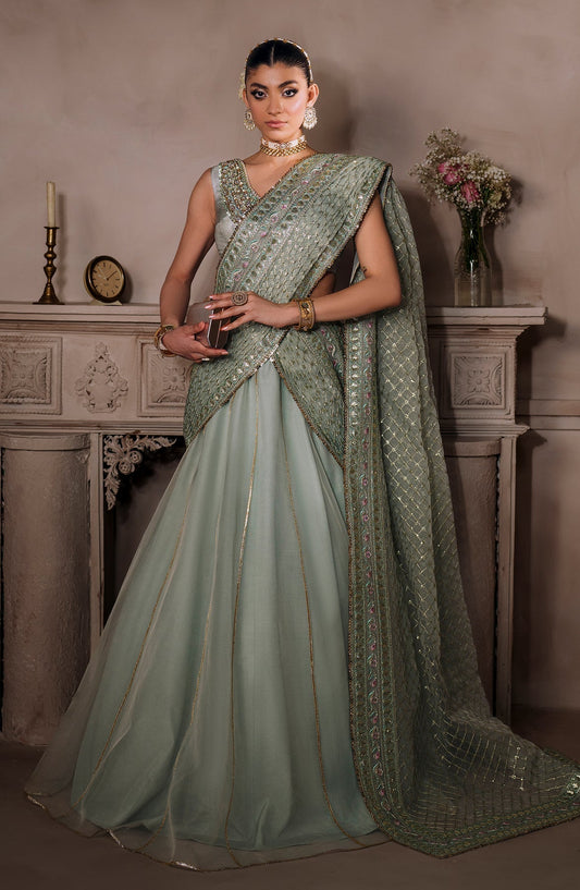 Zevk | Malika Jaan Bridals | AMEERAN XS Ice Blue Tusel Silk