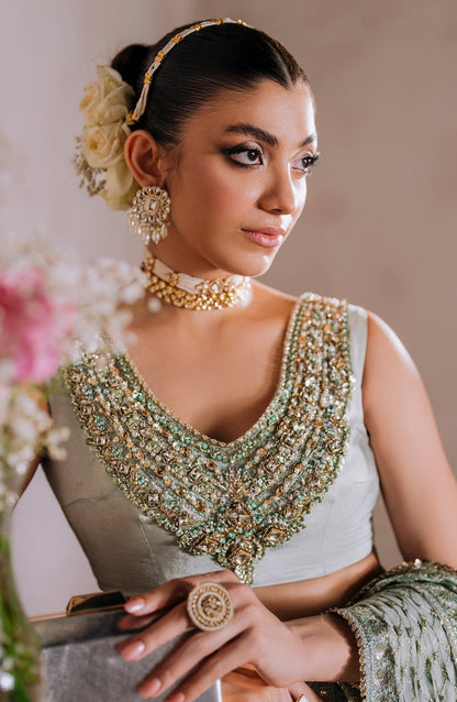 Zevk | Malika Jaan Bridals | AMEERAN XL Ice Blue Tusel Silk