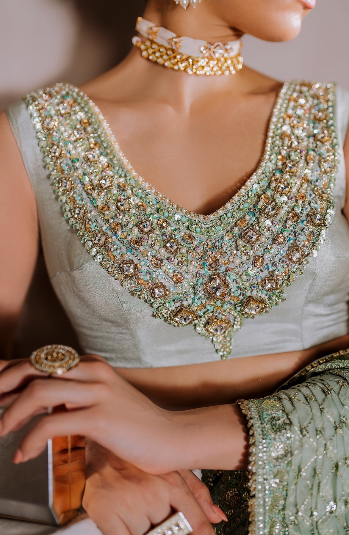 Zevk | Malika Jaan Bridals | AMEERAN L Ice Blue Tusel Silk