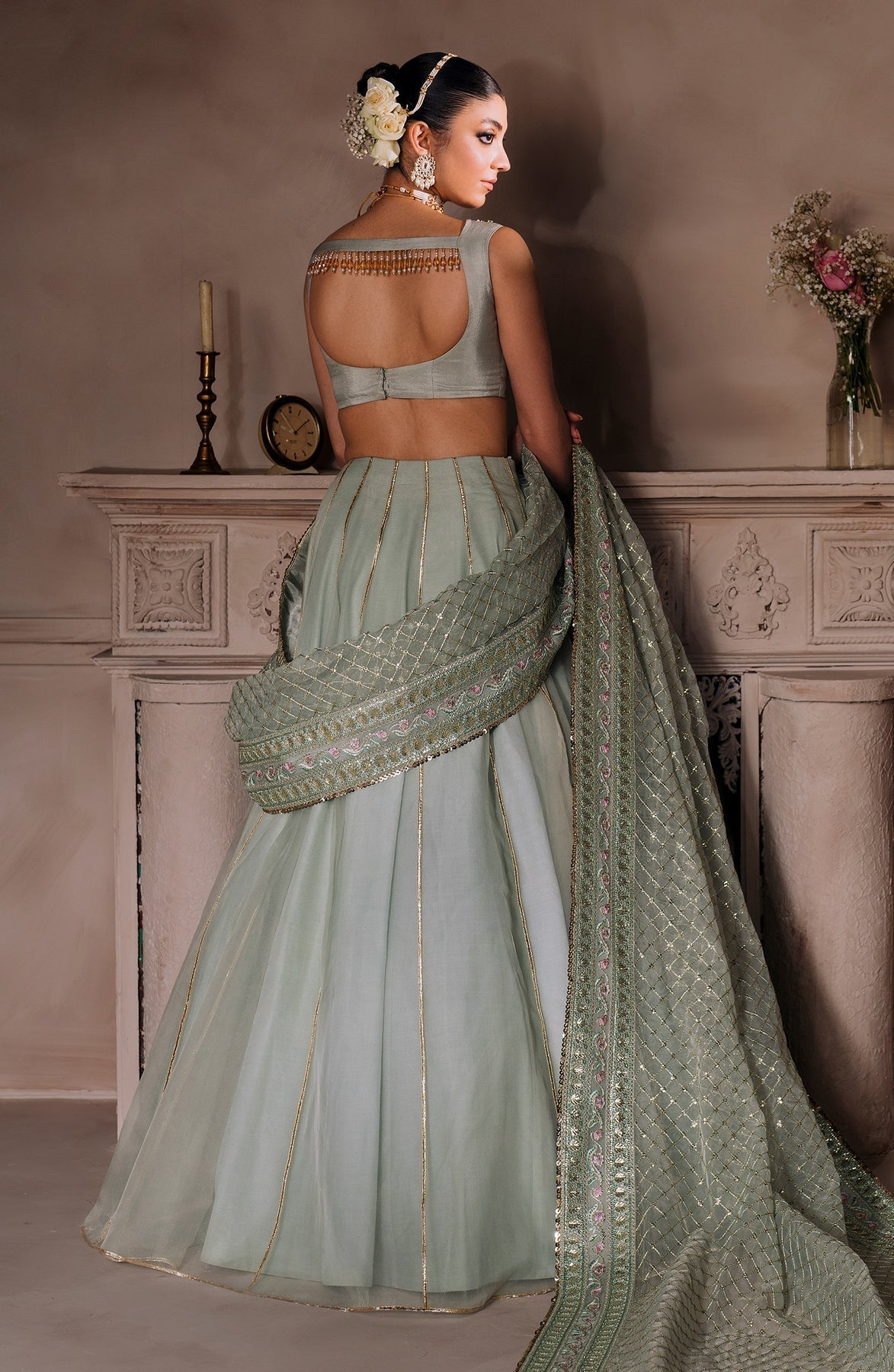 Zevk | Malika Jaan Bridals | AMEERAN S Ice Blue Tusel Silk