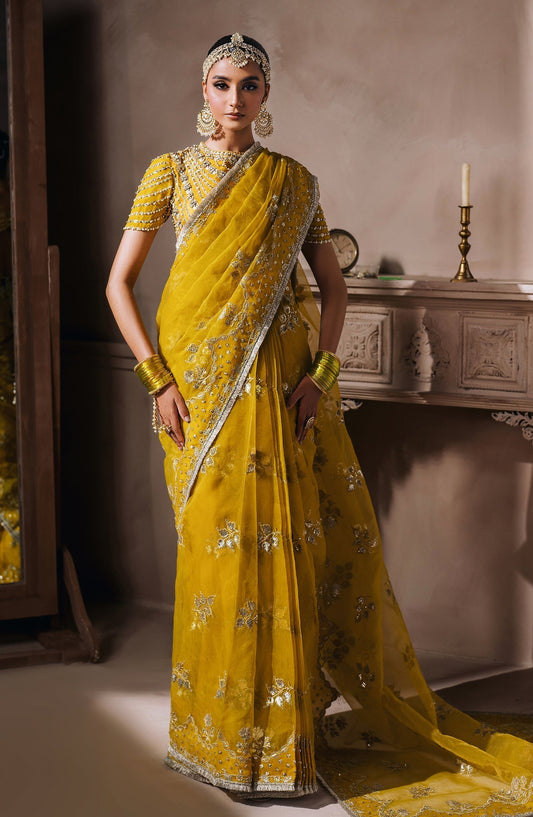 Zevk | Malika Jaan Bridals | MARJAAN XS Yellow Tusel Silk