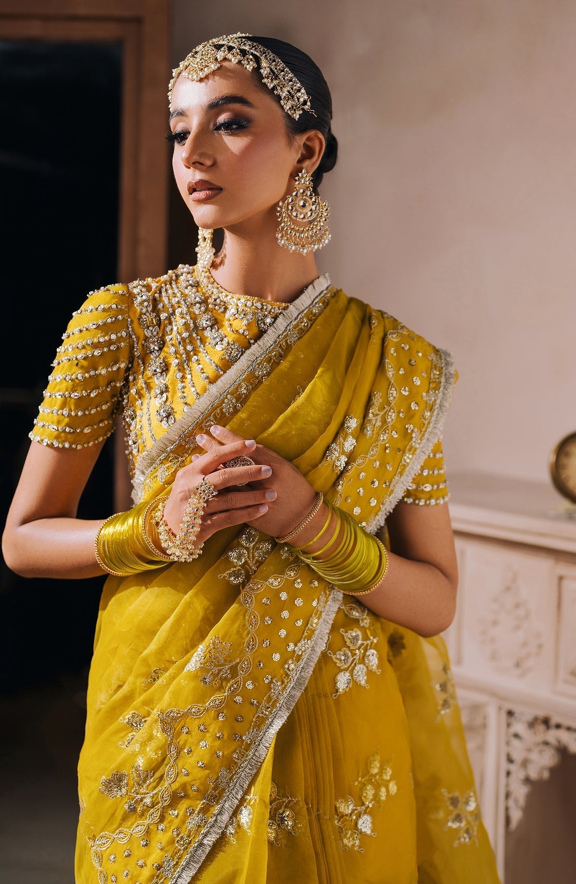 Zevk | Malika Jaan Bridals | MARJAAN M Yellow Tusel Silk