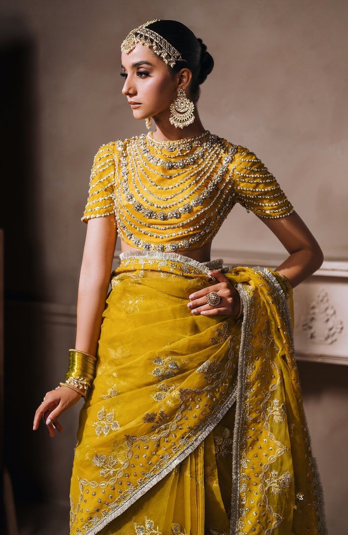 Zevk | Malika Jaan Bridals | MARJAAN XL Yellow Tusel Silk