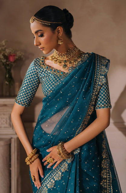Zevk | Malika Jaan Bridals | NEELO JAAN L Teal Green Tusel Silk