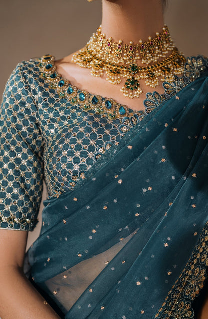 Zevk | Malika Jaan Bridals | NEELO JAAN M Teal Green Tusel Silk