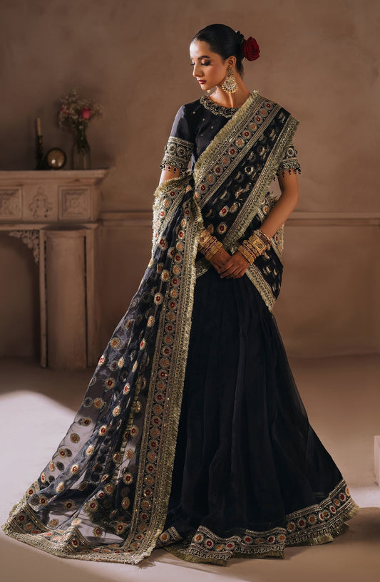 Zevk | Malika Jaan Bridals | SAL JAAN XS Tusel Silk Black