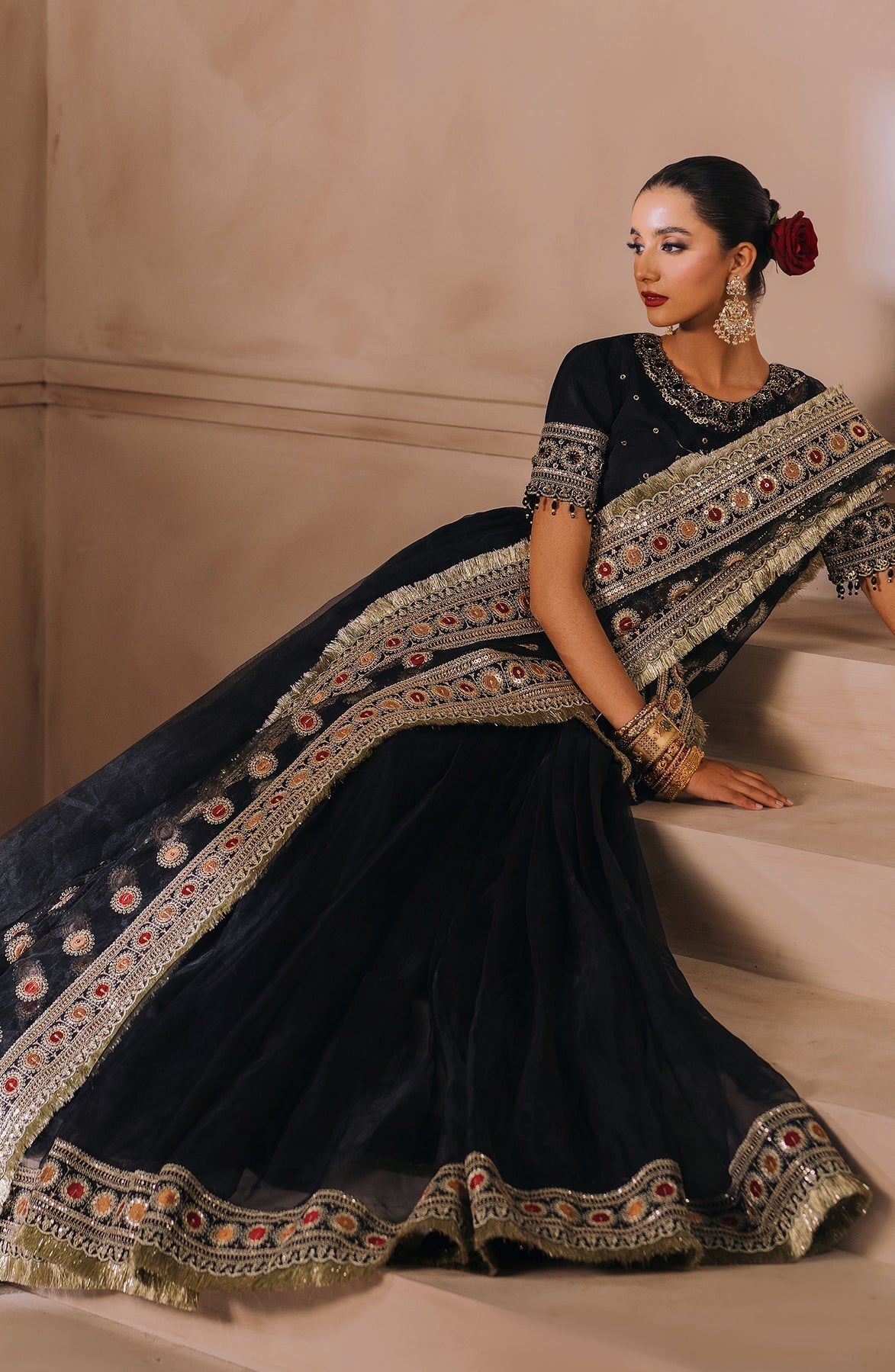 Zevk | Malika Jaan Bridals | SAL JAAN Custom Size Tusel Silk Black