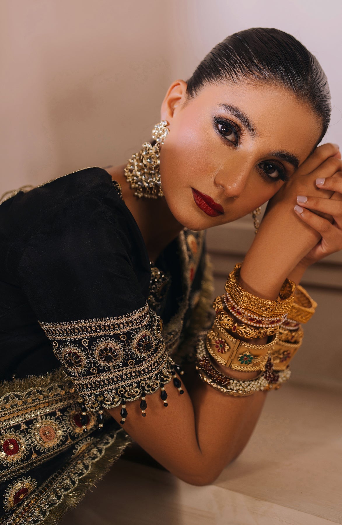 Zevk | Malika Jaan Bridals | SAL JAAN L Tusel Silk Black