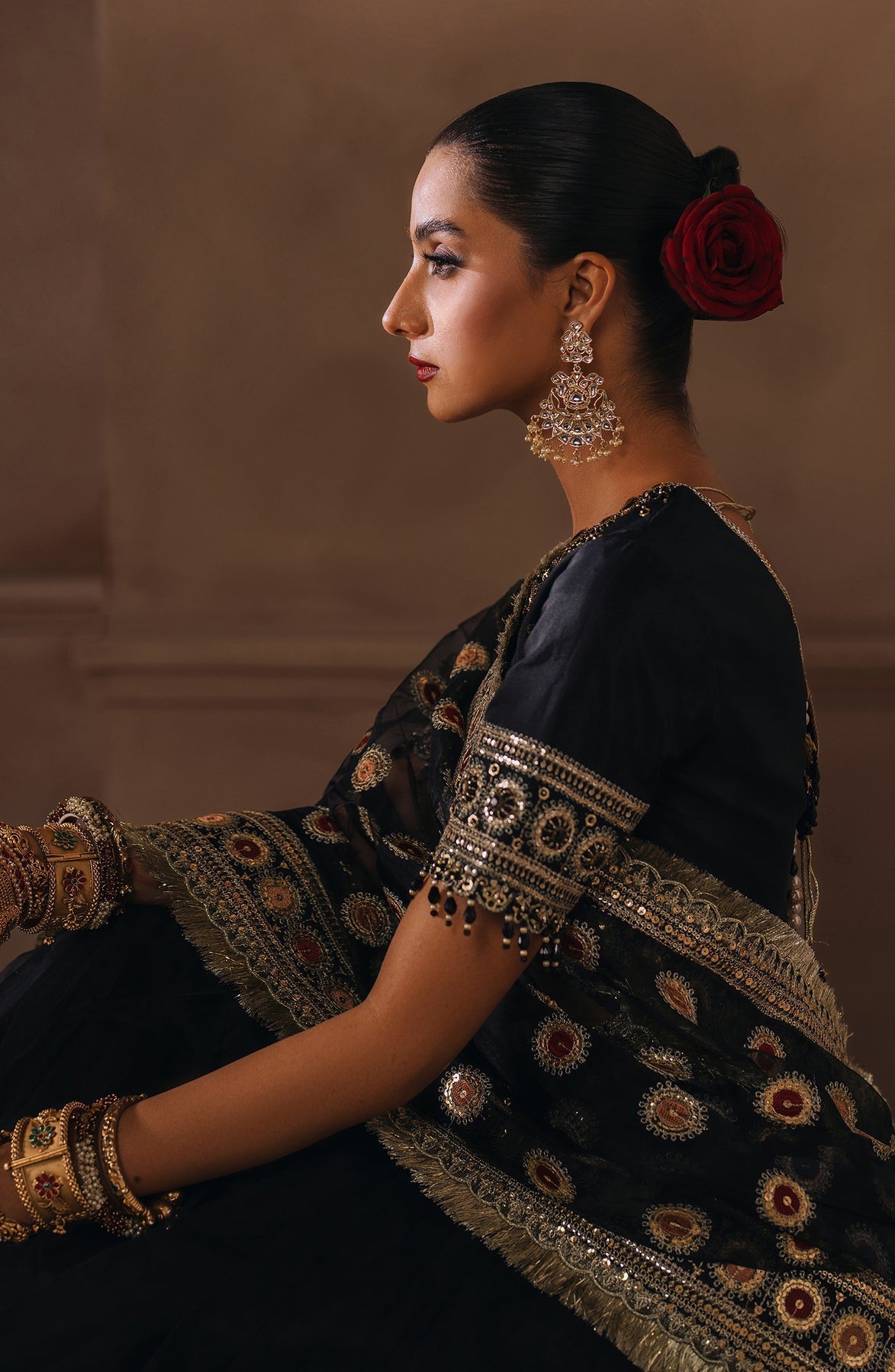 Zevk | Malika Jaan Bridals | SAL JAAN XL Tusel Silk Black