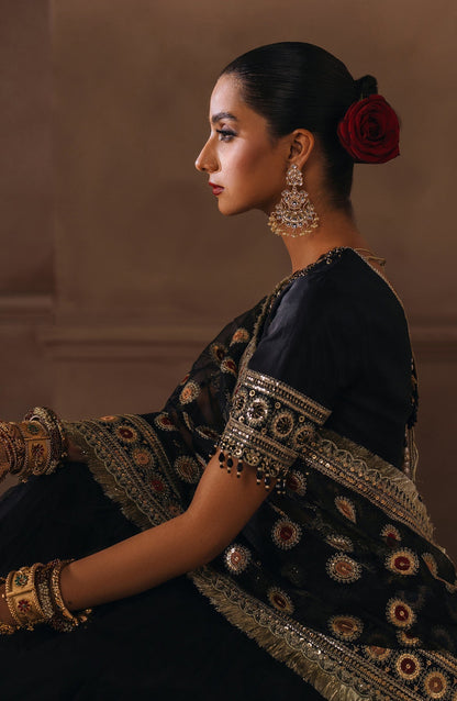 Zevk | Malika Jaan Bridals | SAL JAAN XL Tusel Silk Black