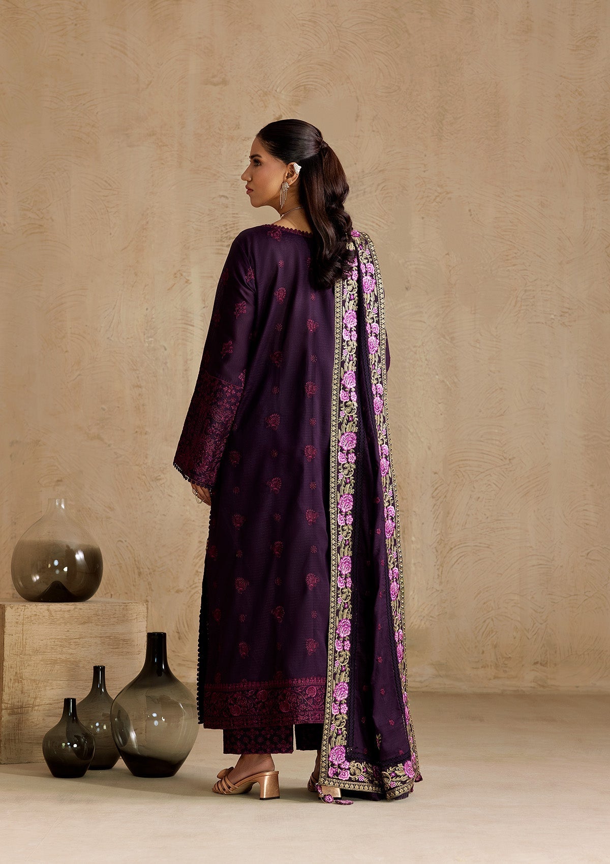 Aik Atelier | RTW 25 | LOOK 08 S Dark Plum Jacquard Lawn