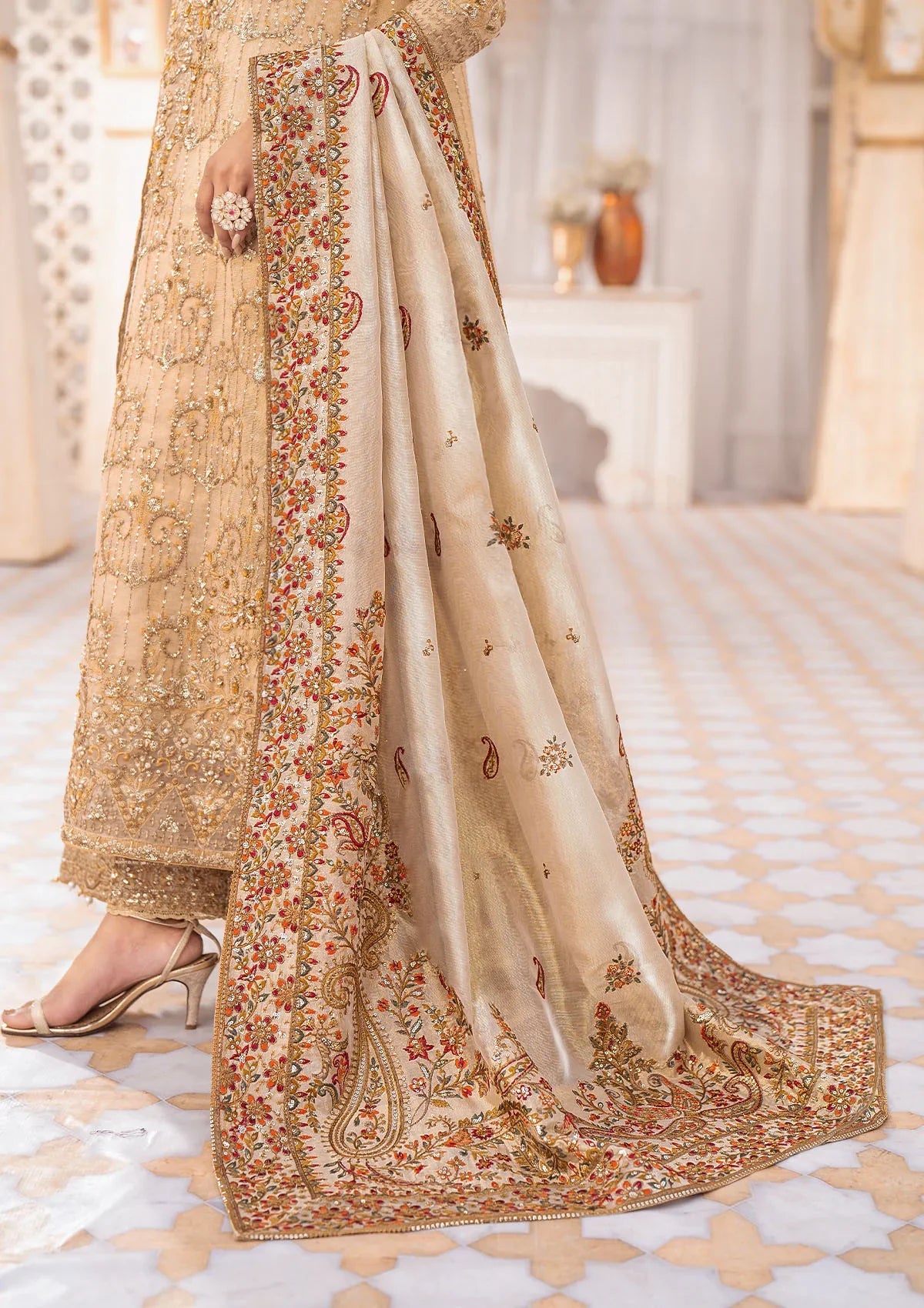 WEDDING FESTIVE '24 VOL. 1 - GOLD TISSUE SHAWL - Pakistani Designer Dress - by Aik Atelier - Type : Clothing - 100% Original at Saira Sultan