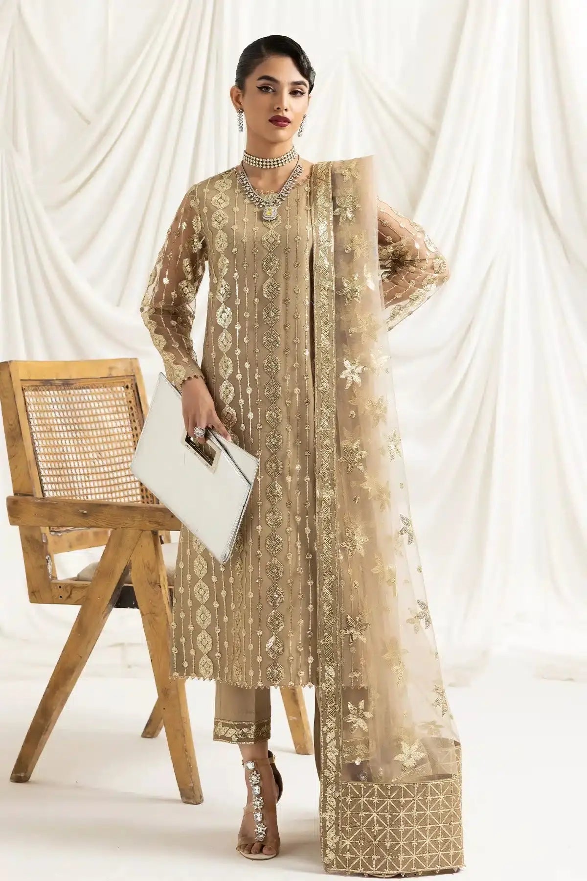 Alizeh | Dua Formals 23 | DUA-V02D01B- AIREEN(IVORY BEIGE) - Pakistani Designer Dress - by Alizeh | Type: Formal - 100% Original at Saira Sultan