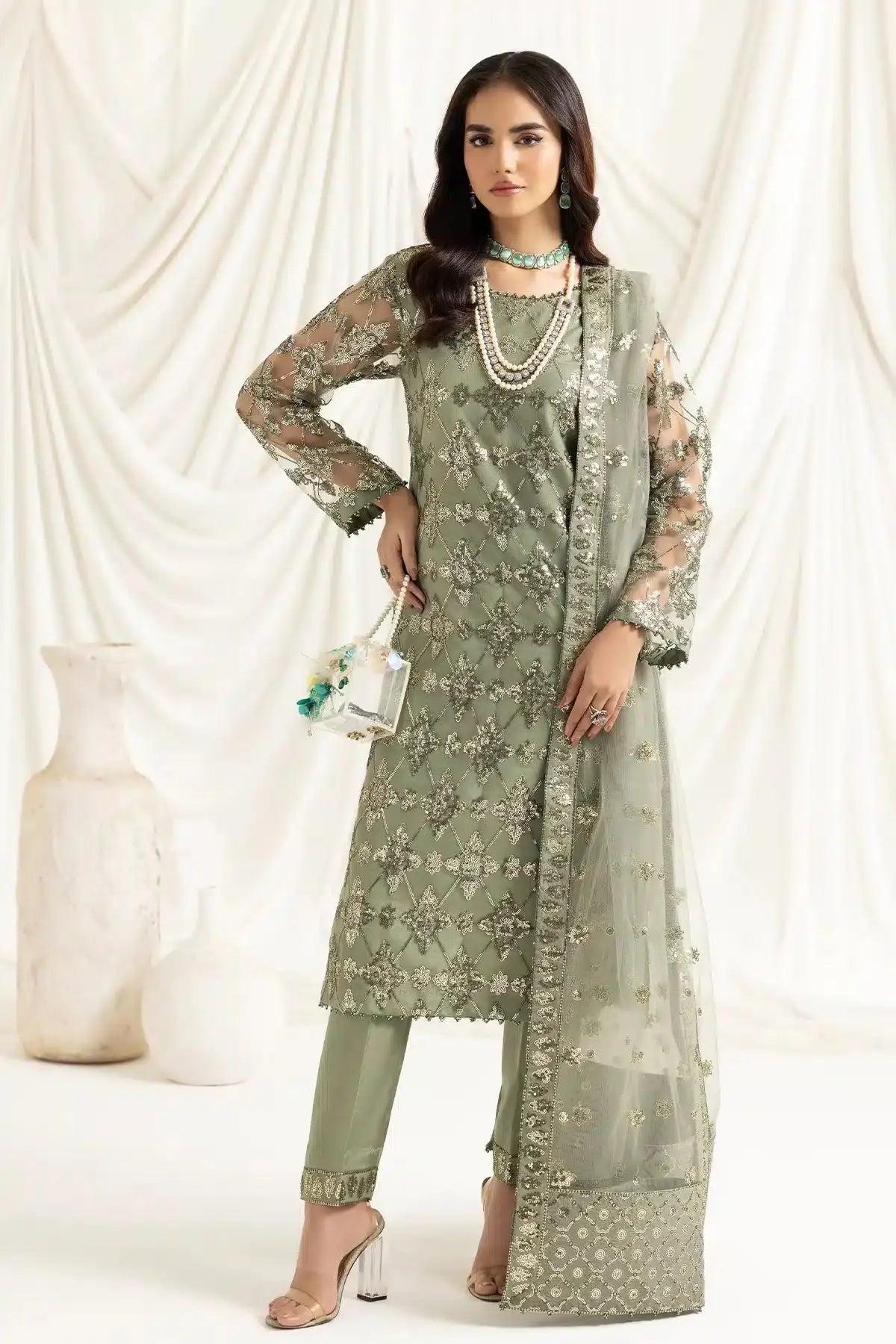 Alizeh | Dua Formals 23 | DUA-V02D02B-ALARA(PISTACHIO) - Pakistani Designer Dress - by Alizeh | Type: Formal - 100% Original at Saira Sultan