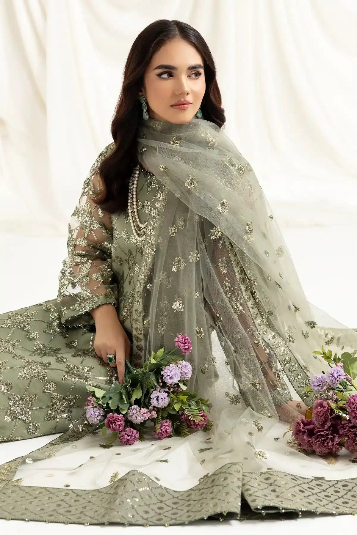 Alizeh | Dua Formals 23 | DUA-V02D02B-ALARA(PISTACHIO) - Pakistani Designer Dress - by Alizeh | Type: Formal - 100% Original at Saira Sultan
