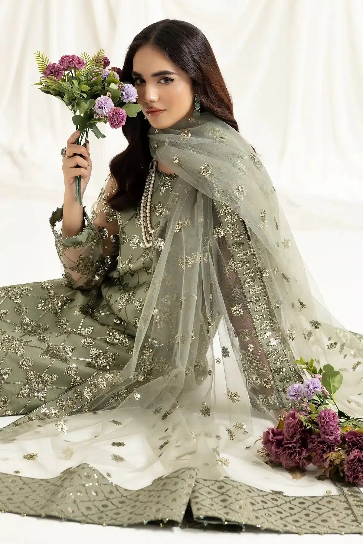 Alizeh | Dua Formals 23 | DUA-V02D02B-ALARA(PISTACHIO) - Pakistani Designer Dress - by Alizeh | Type: Formal - 100% Original at Saira Sultan